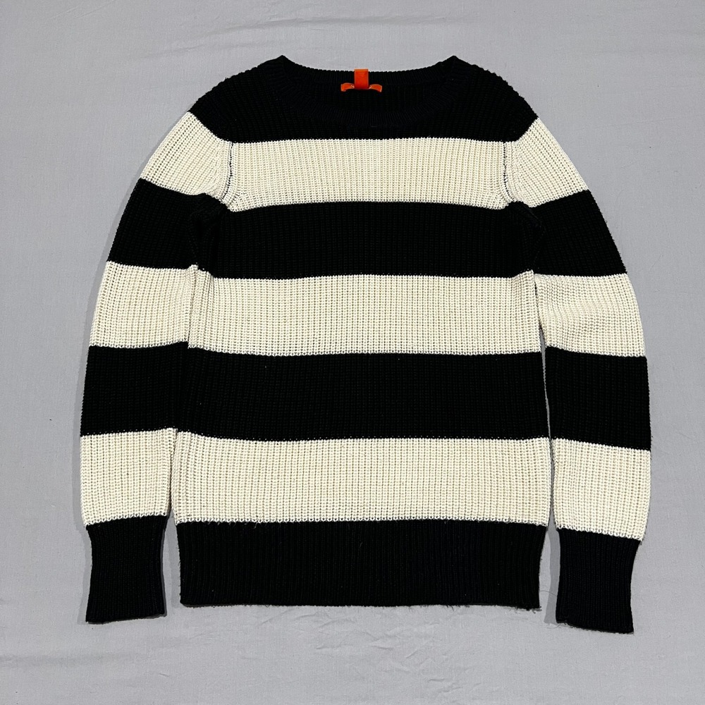 Joe Fresh Womens White Black Bold Stripe Classic Soft Touch Knit Sweater M